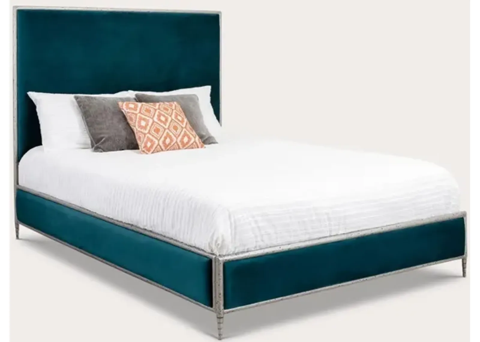 Wesley Allen Royce Upholstered Iron Bed Handcrafted - Hammered Steel - Royal Teal - King