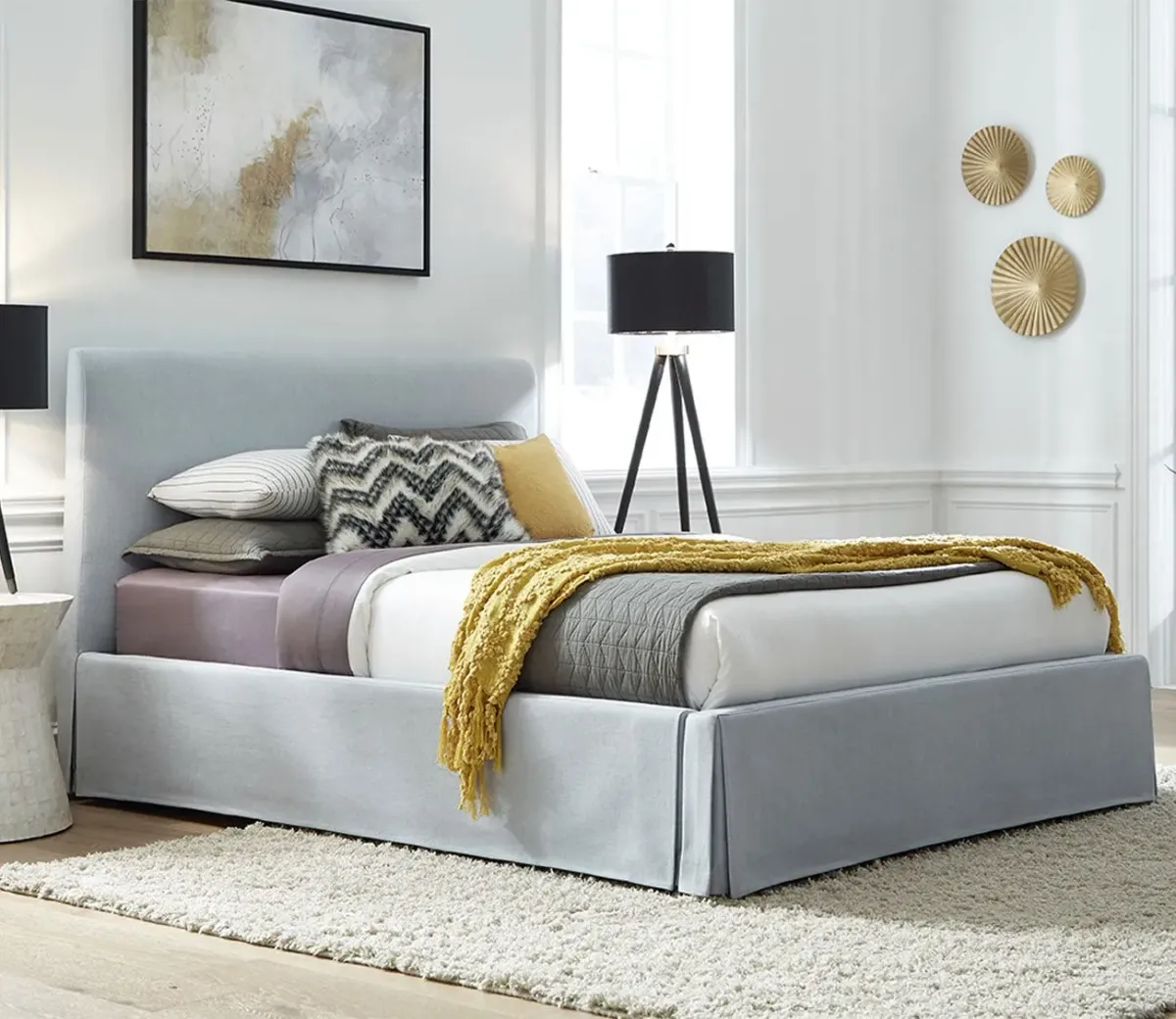 Modus Furniture Shelby Upholstered Skirted Panel Bed - Queen