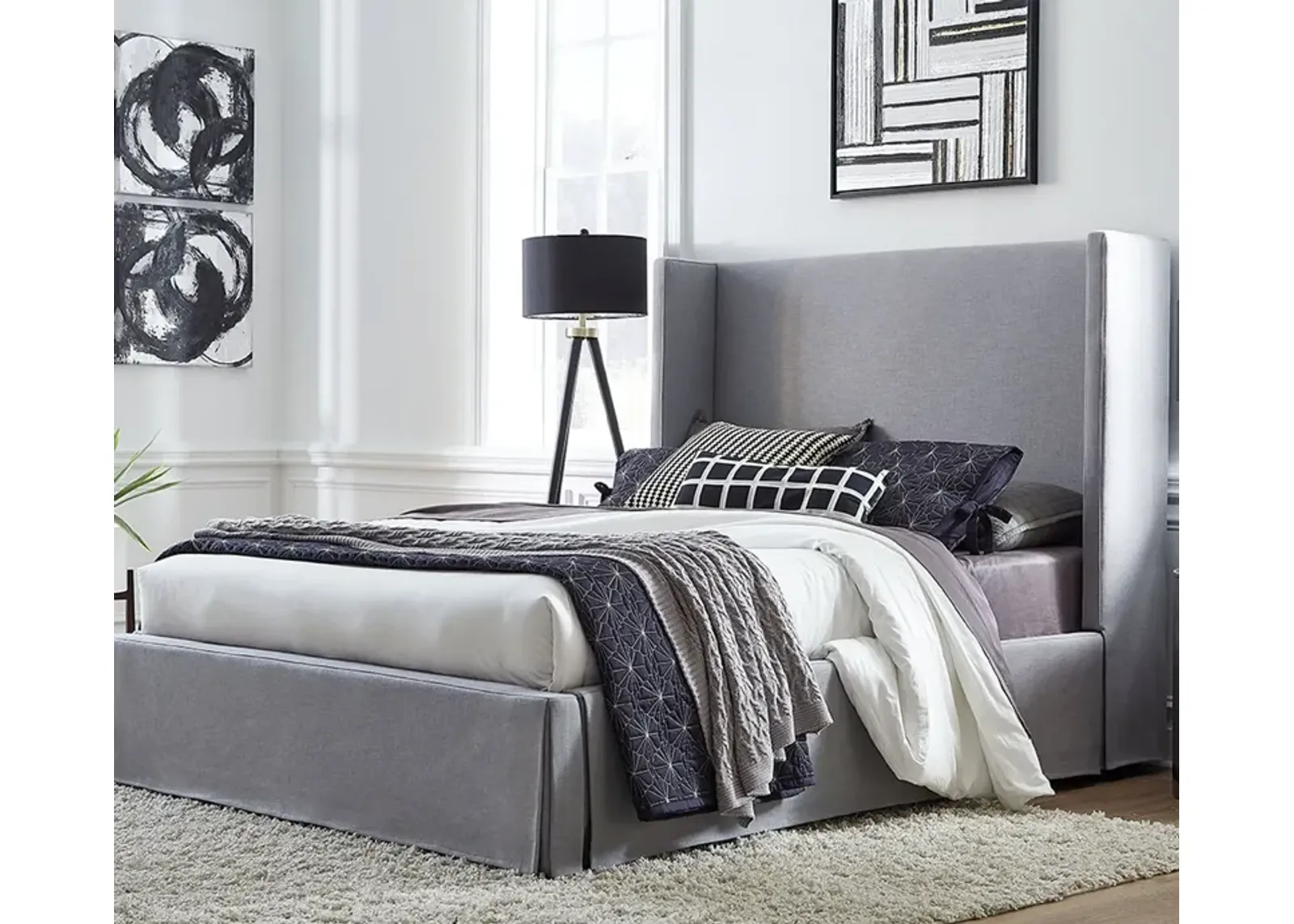 Modus Furniture Cresta Upholstered Skirted Panel Bed - King