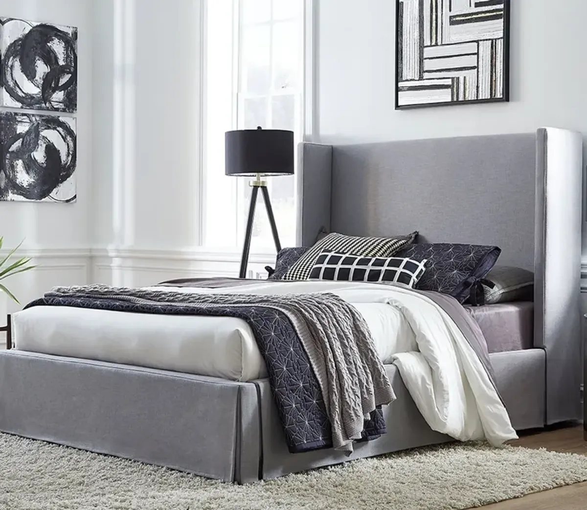 Modus Furniture Cresta Upholstered Skirted Storage Panel Bed - Full