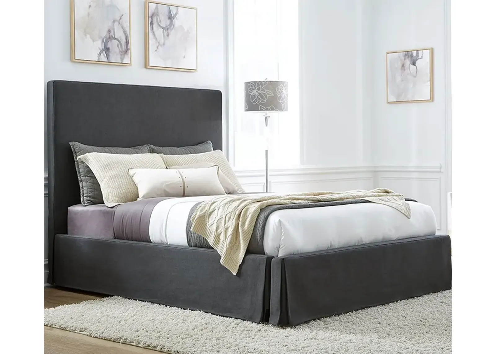 Modus Furniture Cheviot Upholstered Skirted Panel Bed - King