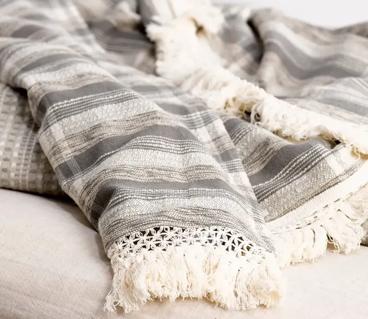 Villa by Classic Home Karlie Gray Ivory Throw Blanket