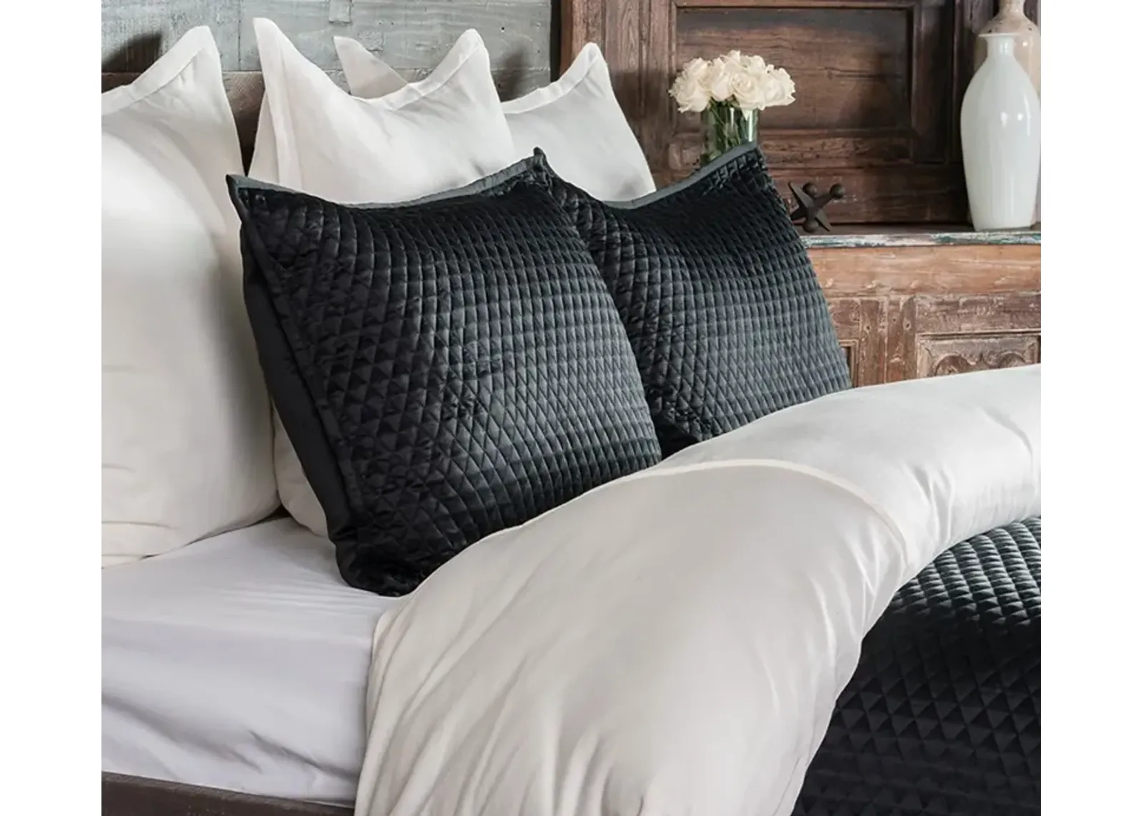 Villa by Classic Home Diamond Onyx Sateen Quilted Pillow Sham - King