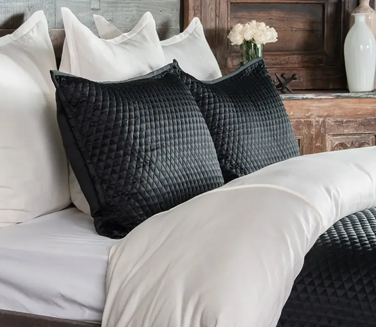 Villa by Classic Home Diamond Onyx Sateen Quilted Pillow Sham - Euro