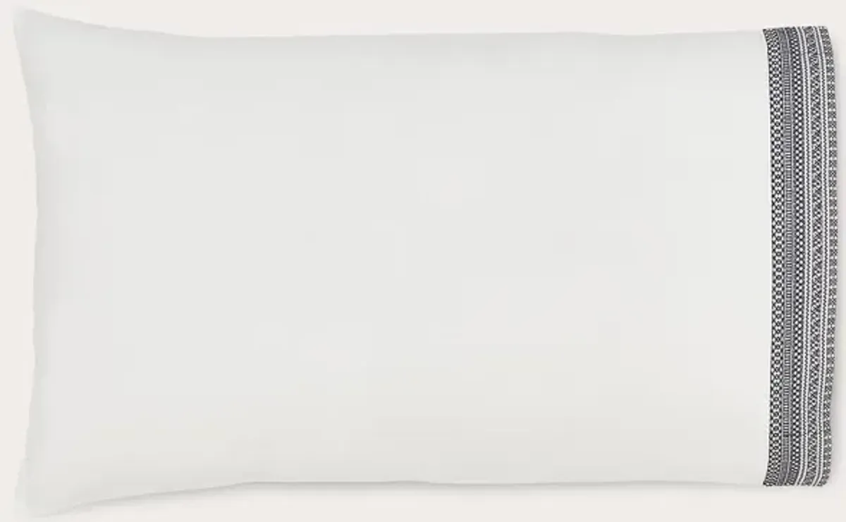 CM Home Olivia Embroidered Cotton Percale Pillowcase Set of 2 - White/Dune - Standard