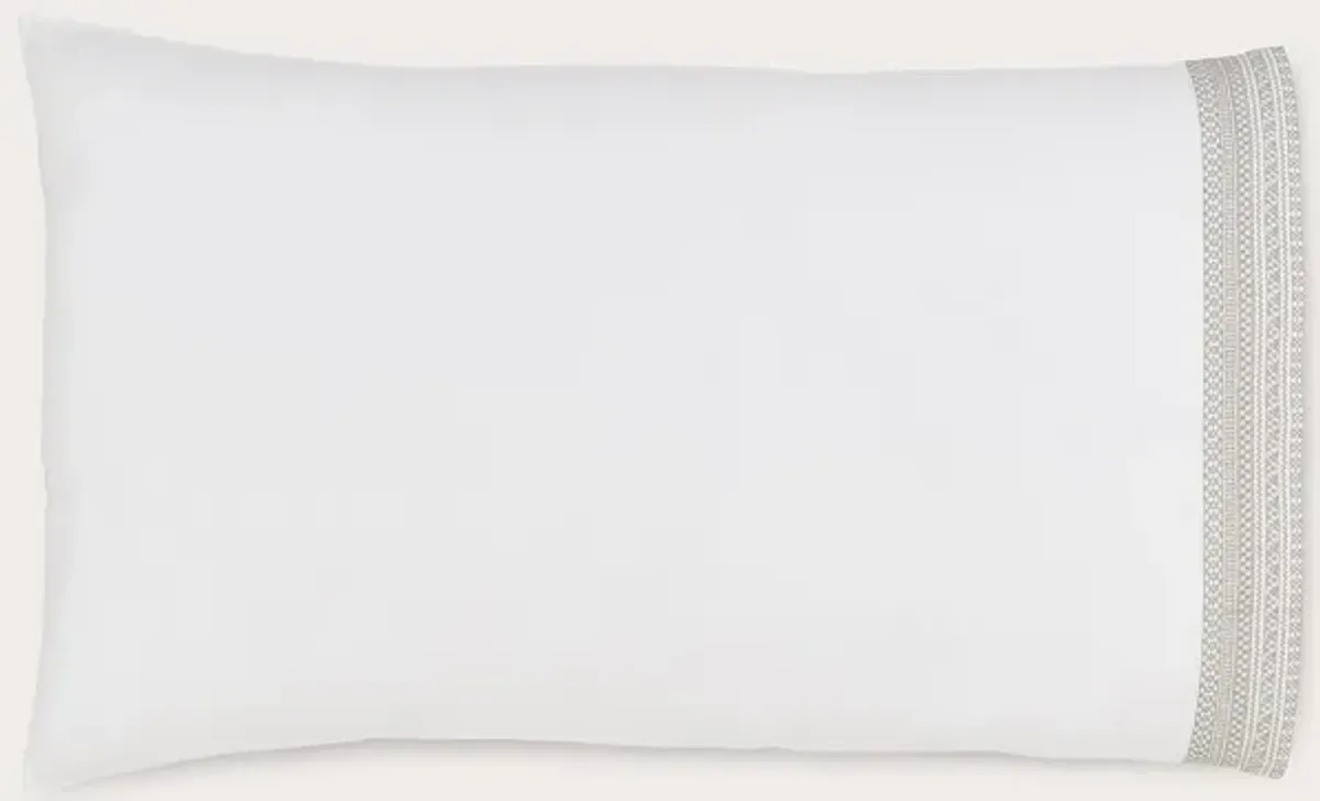CM Home Olivia Embroidered Cotton Percale Pillowcase Set of 2 - White/Dune - King