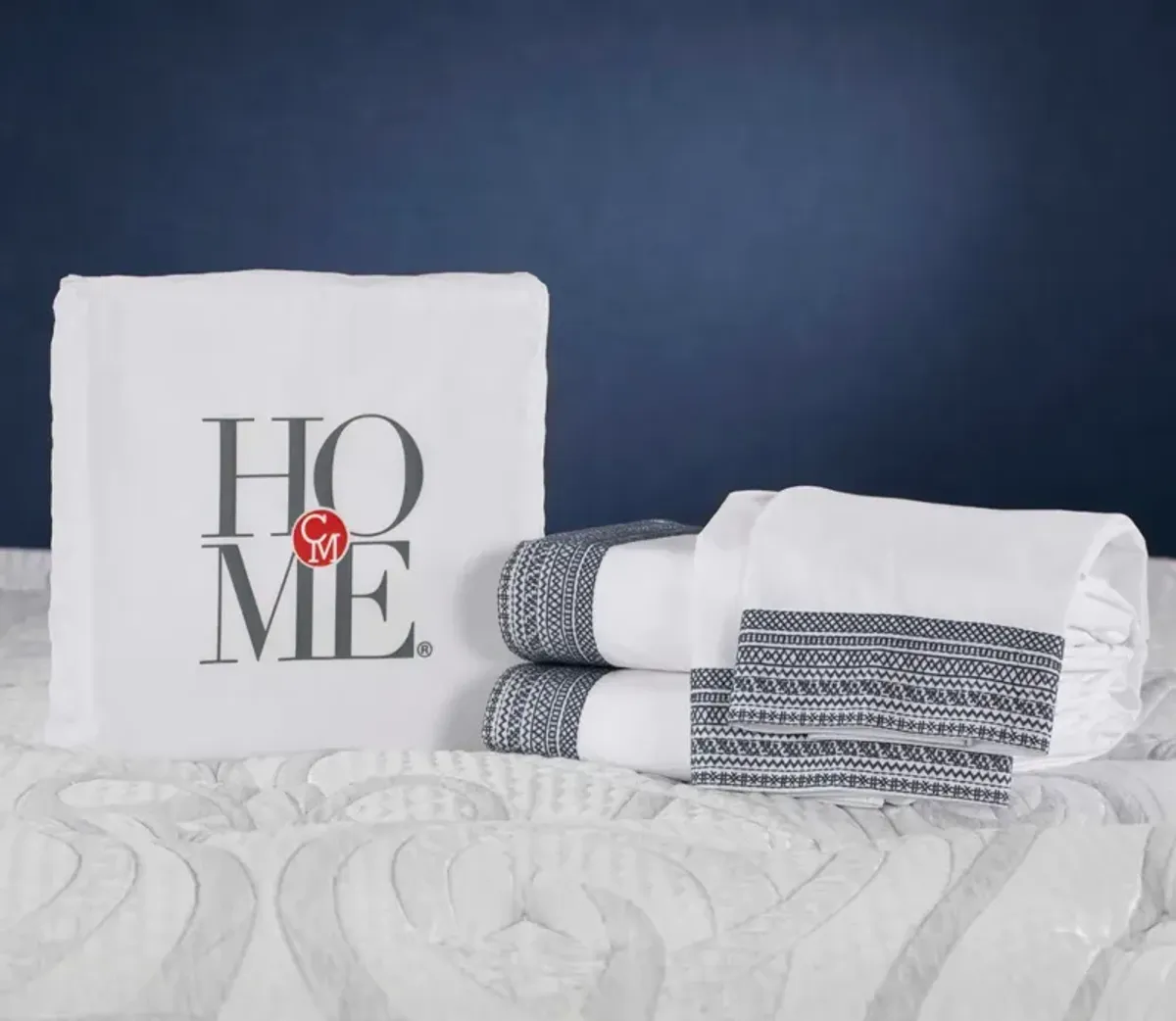 CM Home Olivia Embroidered Cotton Percale Sheet Set - White/White - Queen