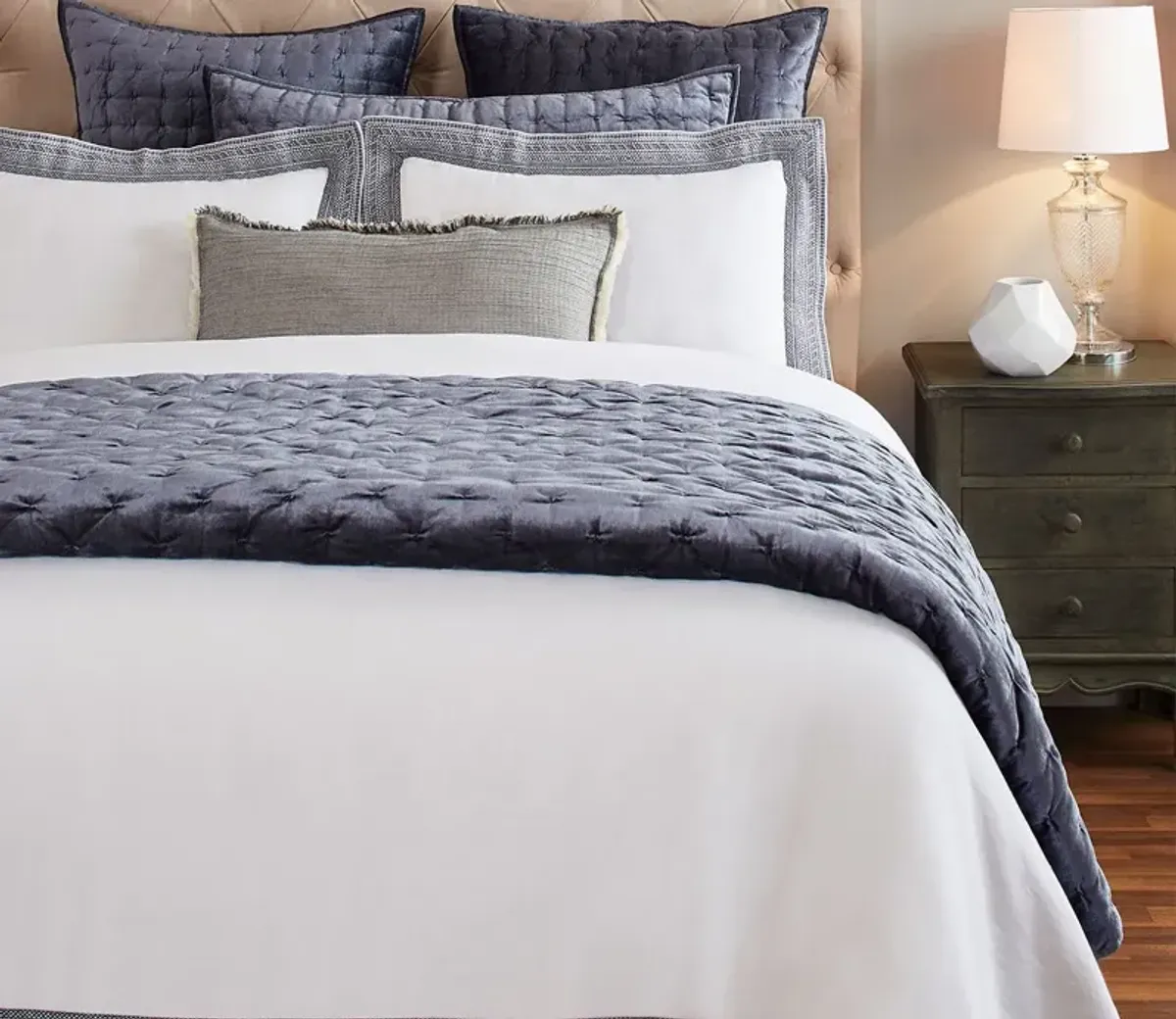 CM Home Parker European Linen Pillow Shams Handcrafted - Navy - Standard