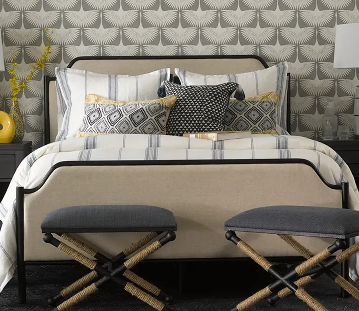 CM Home Alyssa Upholstered Metal Bed - Standard