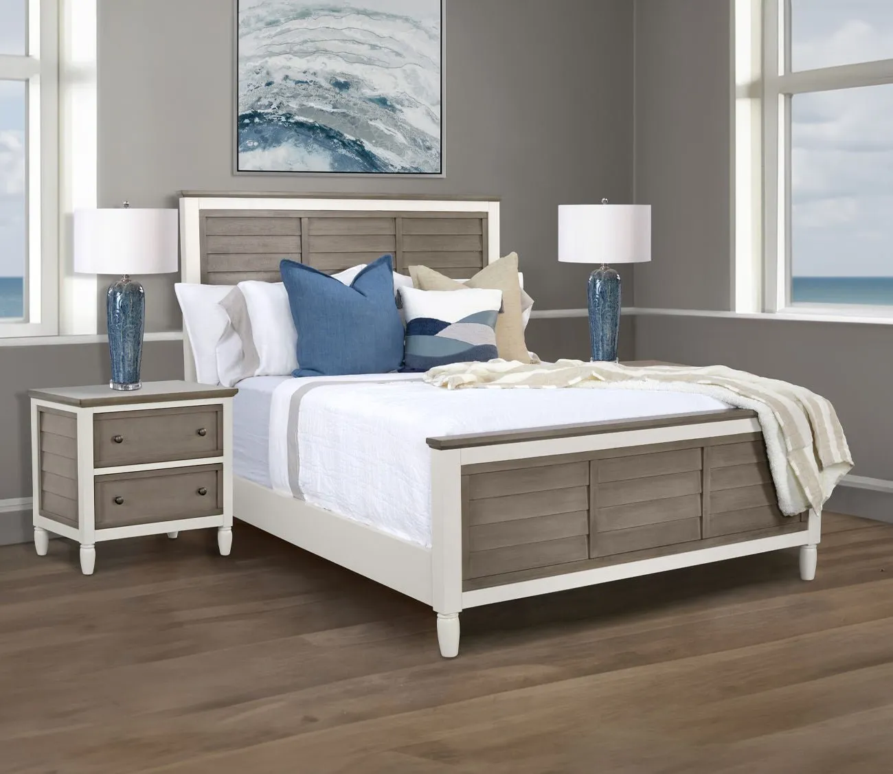 CM Home Delnoir Driftwood Louvered Panel Bed - Queen