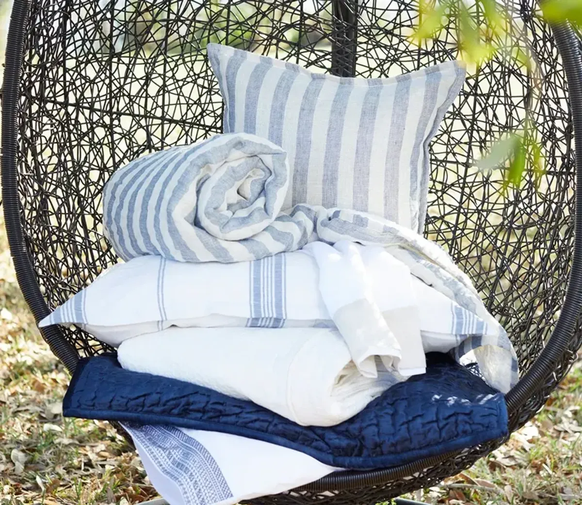 Villa by Classic Home Jayson Stripe Linen Cashmere Pillow Sham - Blue - Euro