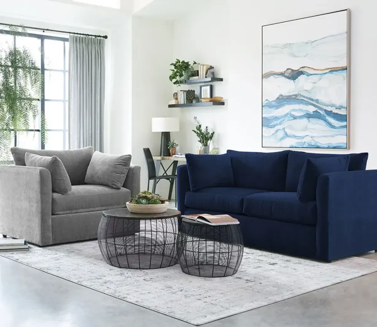 Overnight Sofa Kenley Upholstered Sleeper Sofa - Memory Foam - Indigo - Queen