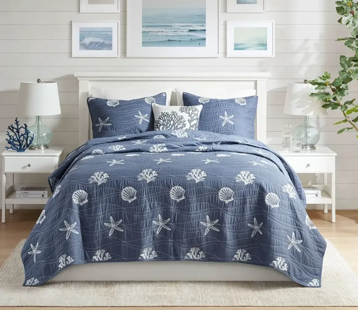 Harbor House Seaside Embroidered Cotton 4-Piece Coverlet Set