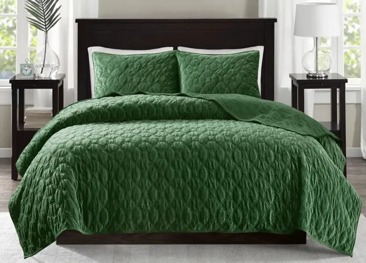 Madison Park Harper Geometric Quilted Faux Velvet 3-Piece Coverlet Set