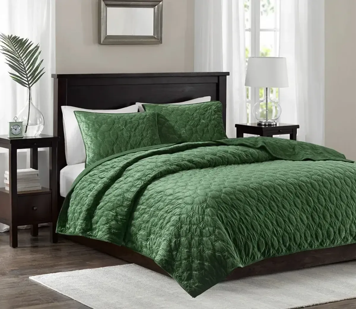 Madison Park Harper Geometric Quilted Faux Velvet 3-Piece Coverlet Set