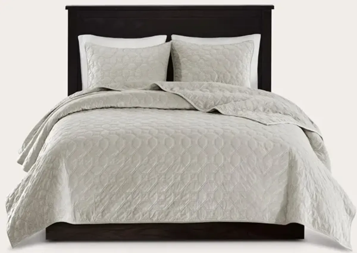 Madison Park Harper Geometric Quilted Faux Velvet 3-Piece Coverlet Set