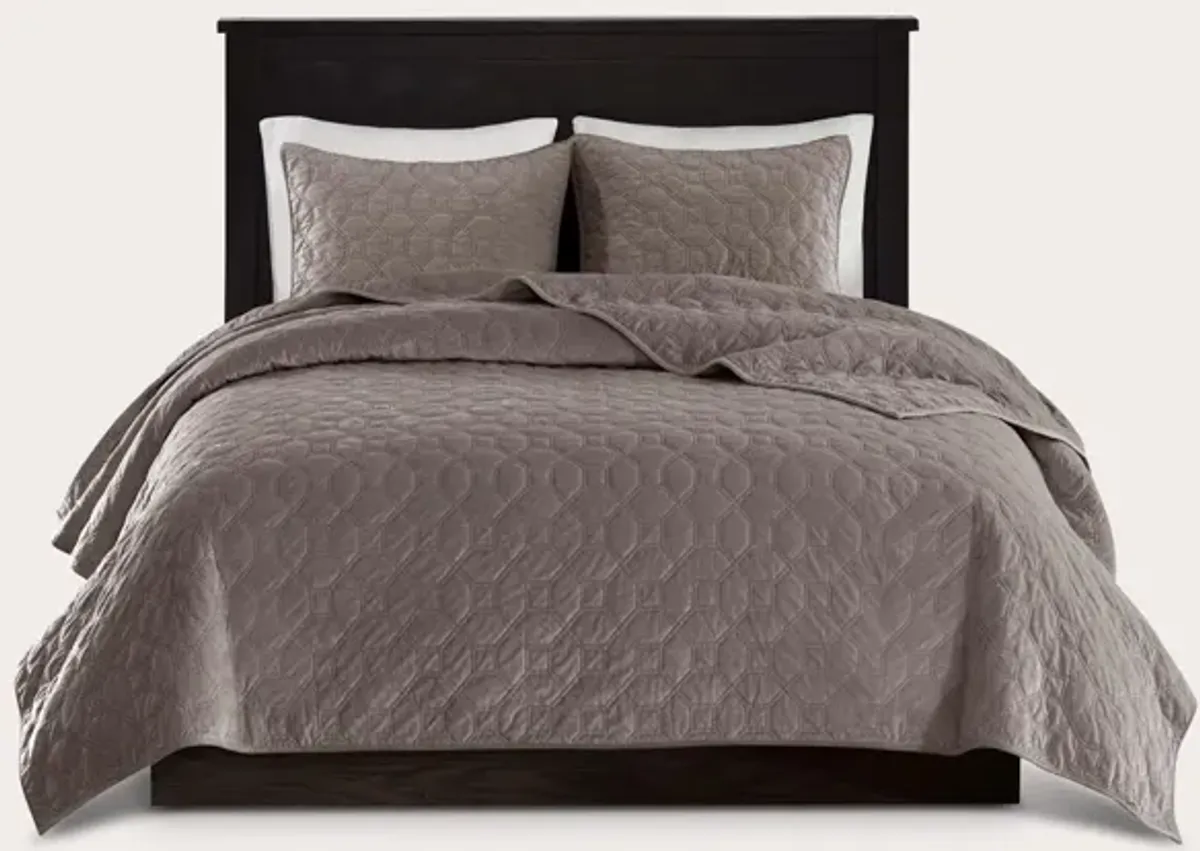 Madison Park Harper Geometric Quilted Faux Velvet 3-Piece Coverlet Set