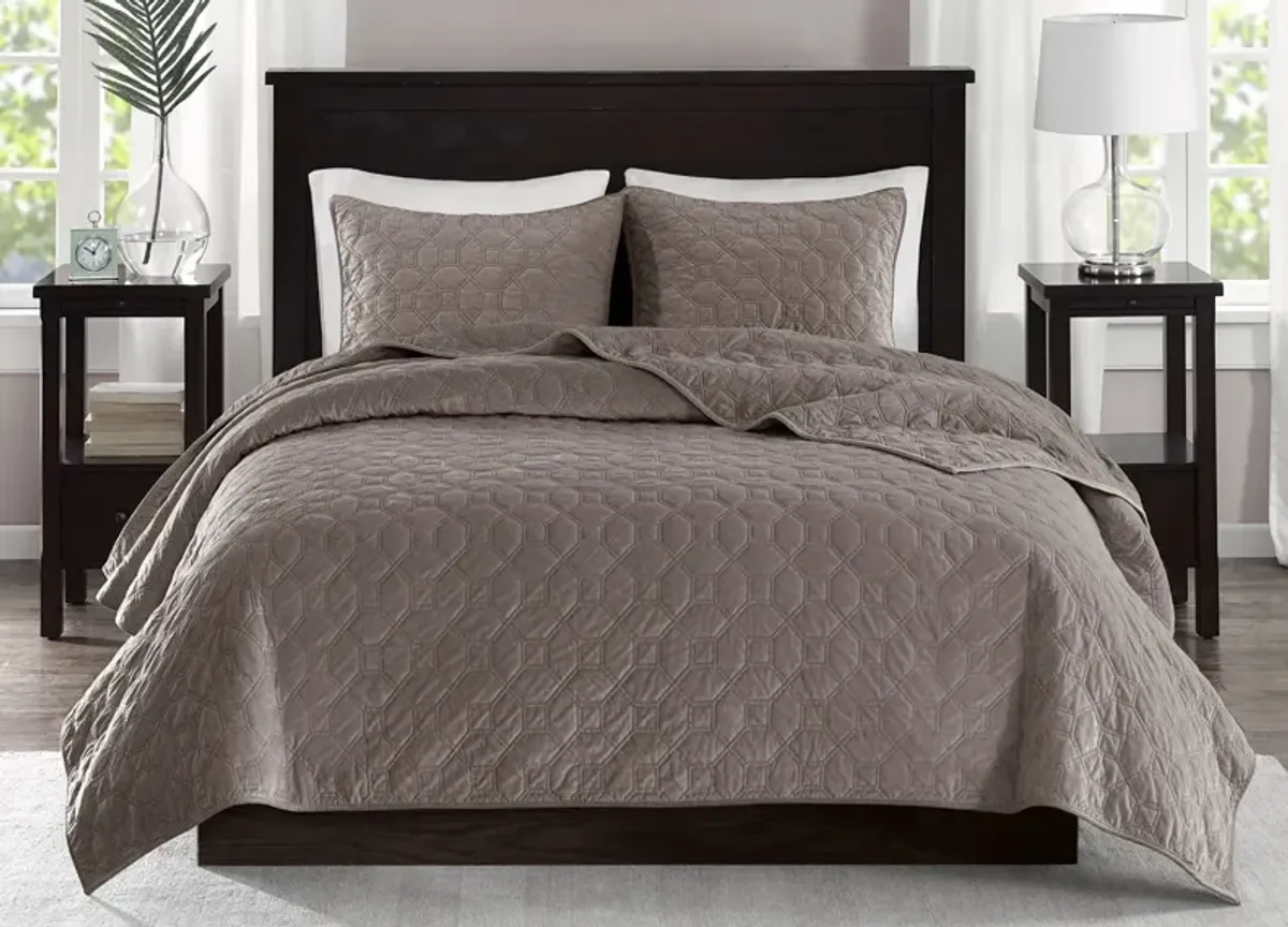 Madison Park Harper Geometric Quilted Faux Velvet 3-Piece Coverlet Set