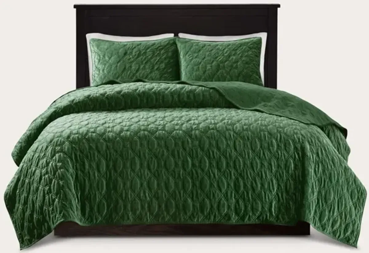 Madison Park Harper Geometric Quilted Faux Velvet 3-Piece Coverlet Set