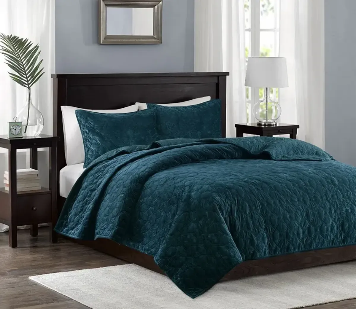 Madison Park Harper Geometric Quilted Faux Velvet 3-Piece Coverlet Set