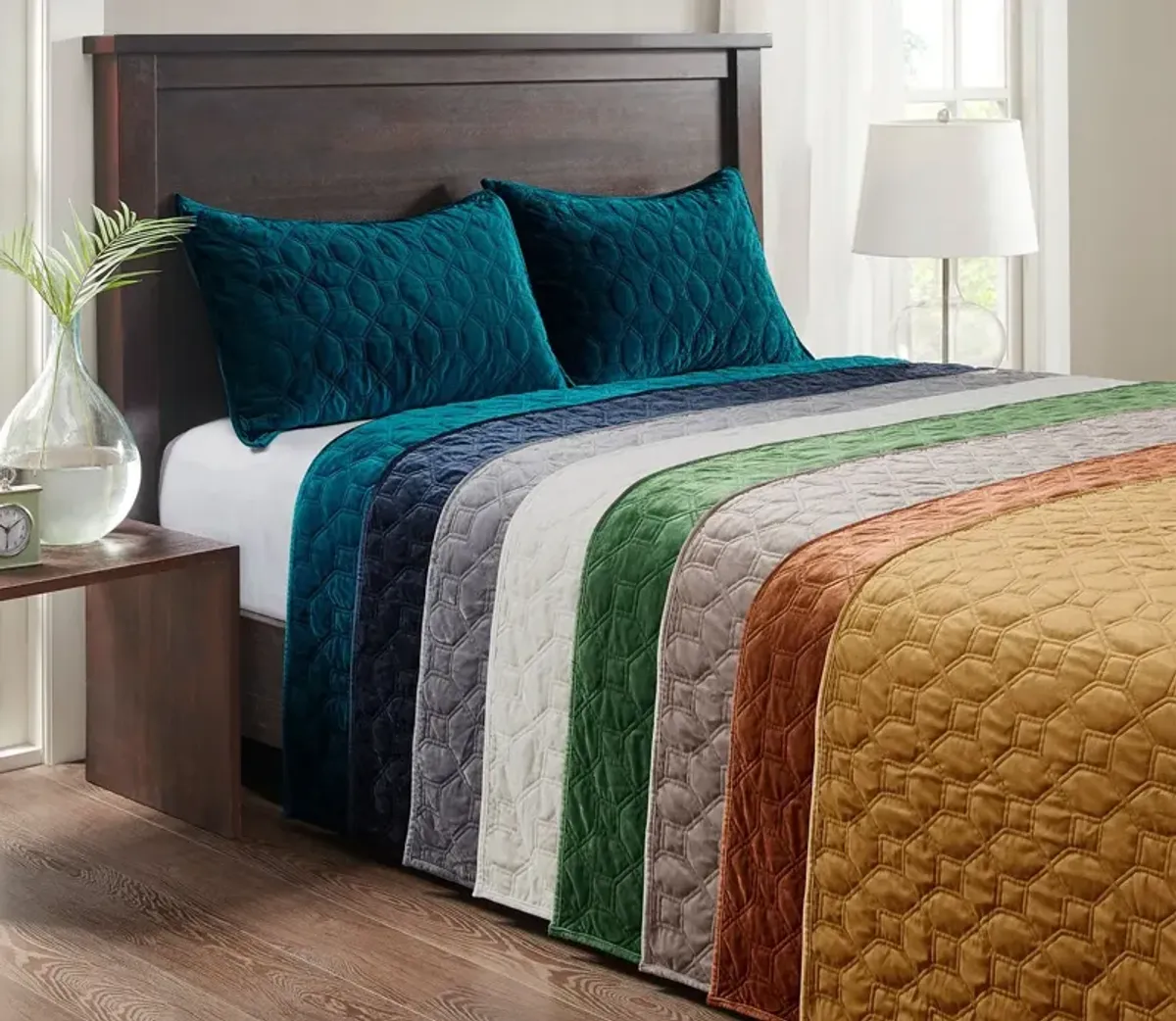 Madison Park Harper Geometric Quilted Faux Velvet 3-Piece Coverlet Set