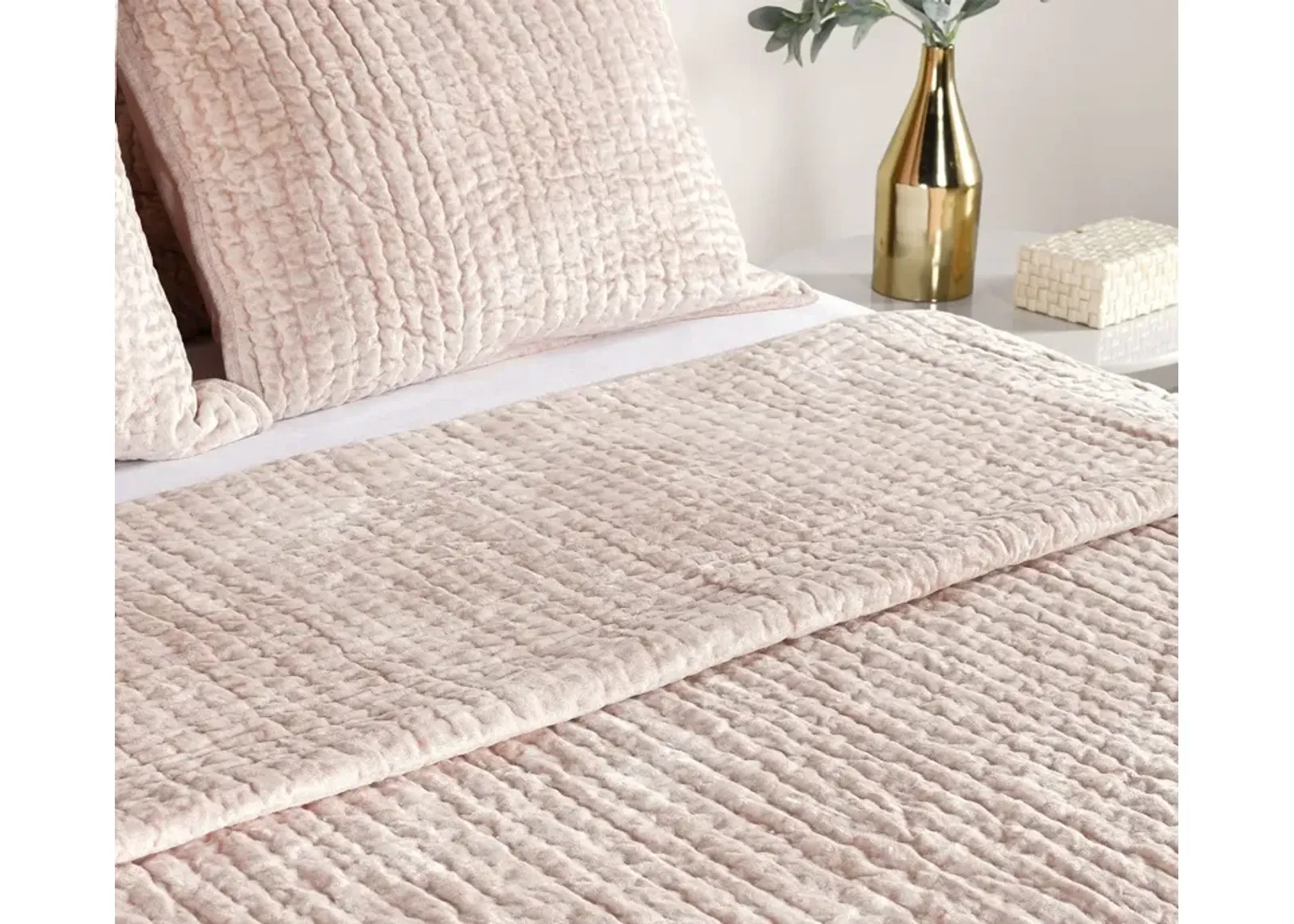 Villa by Classic Home Bari Velvet Quilt - Nude - Queen