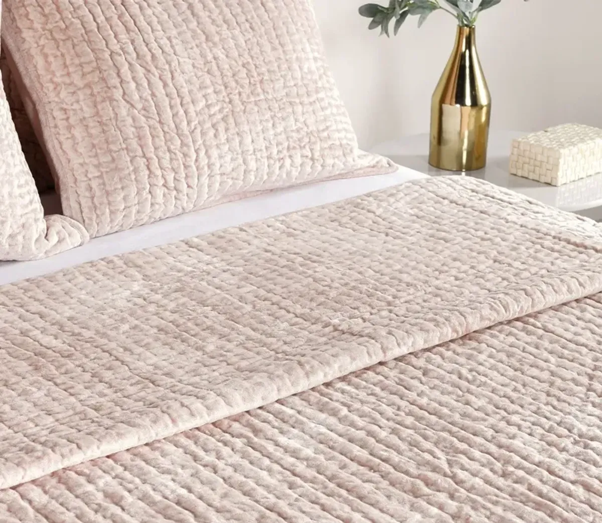 Villa by Classic Home Bari Velvet Quilt - Nude - Queen