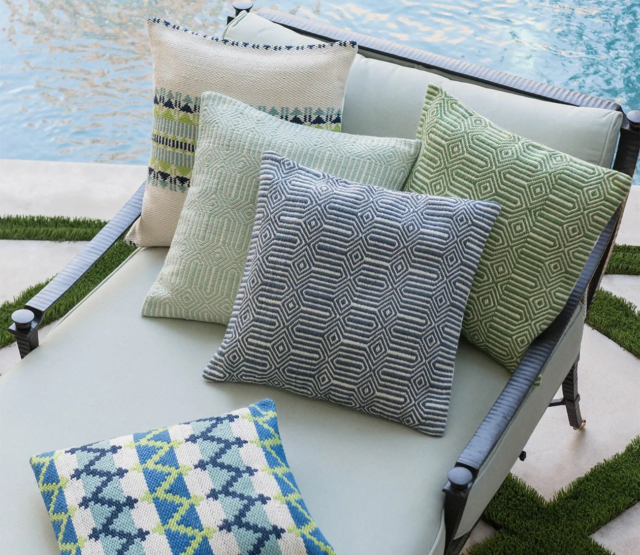 Loloi Woven Geo Throw Pillow Set of 2 - Blue/Ivory