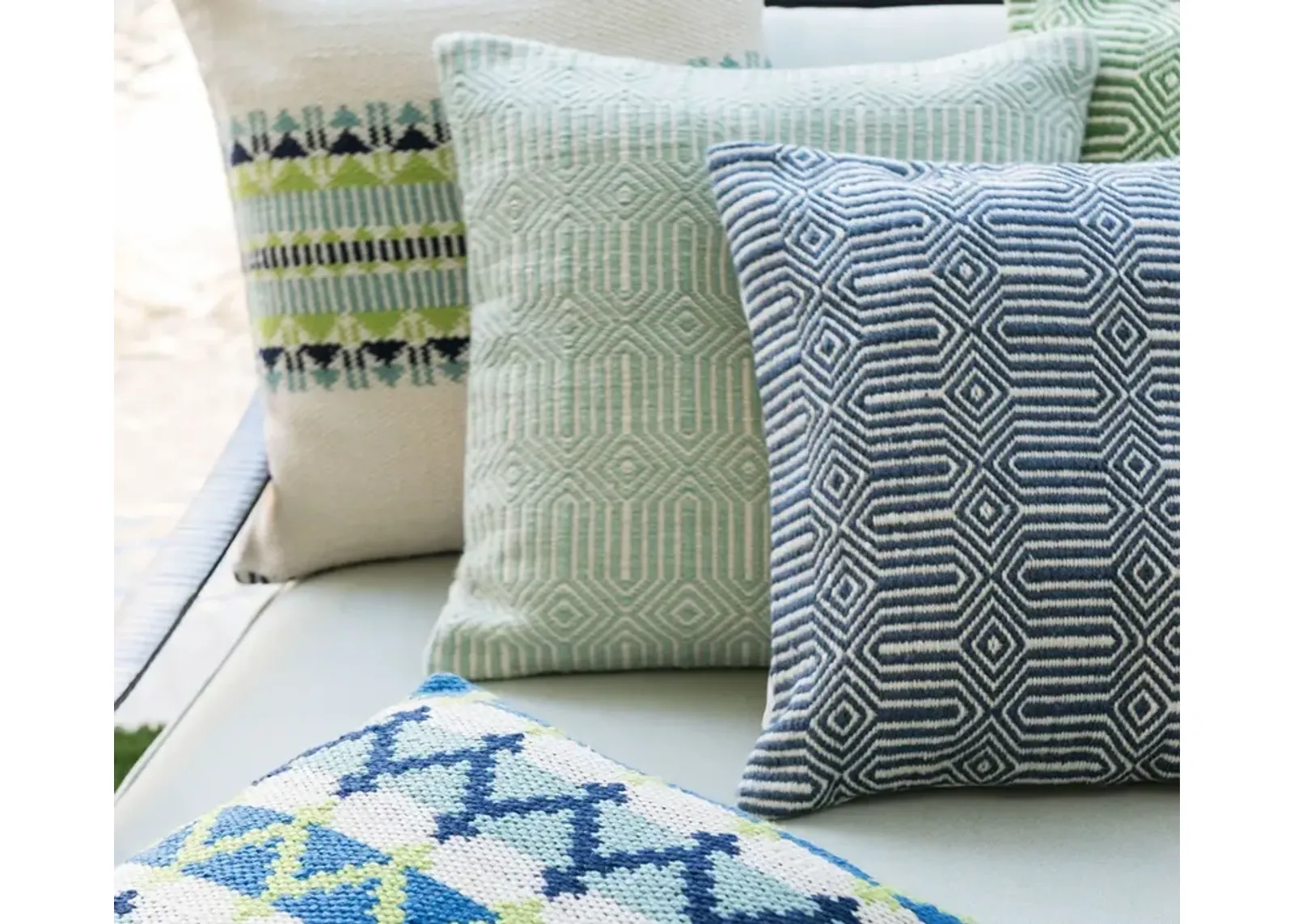 Loloi Woven Geo Throw Pillow Set of 2 - Blue/Ivory