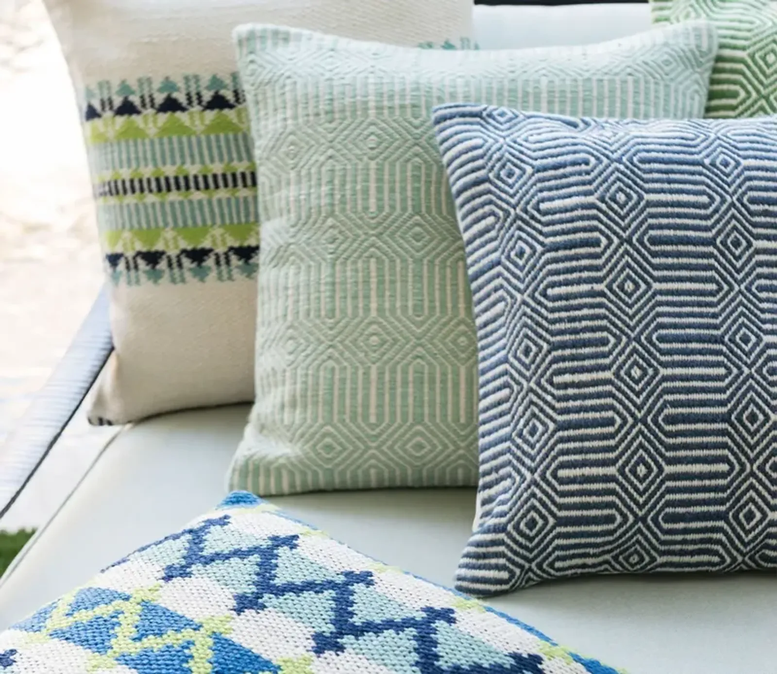 Loloi Woven Geo Throw Pillow Set of 2 - Blue/Ivory