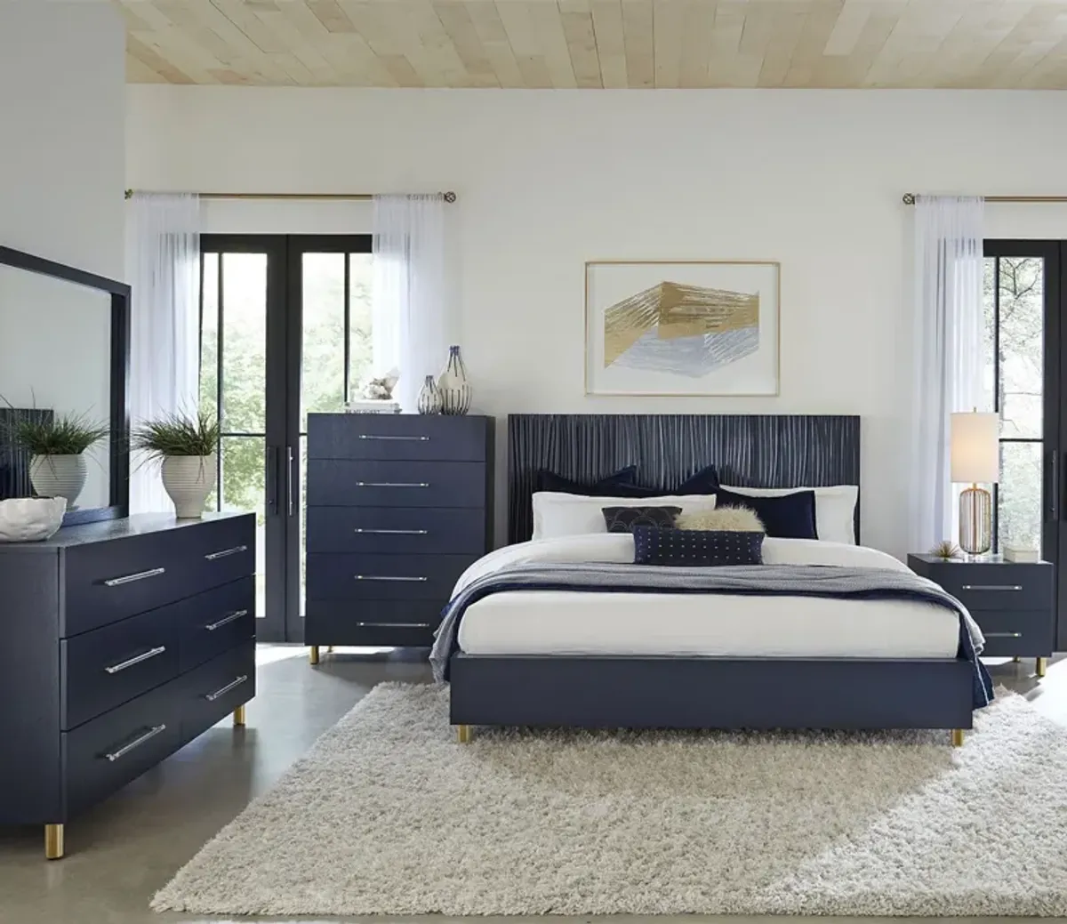 Modus Furniture Argento Oak Platform Bed - Navy - Queen