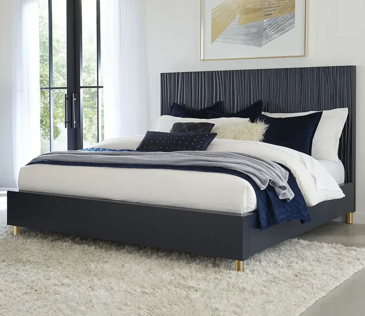 Modus Furniture Argento Oak Platform Bed - Navy - Queen