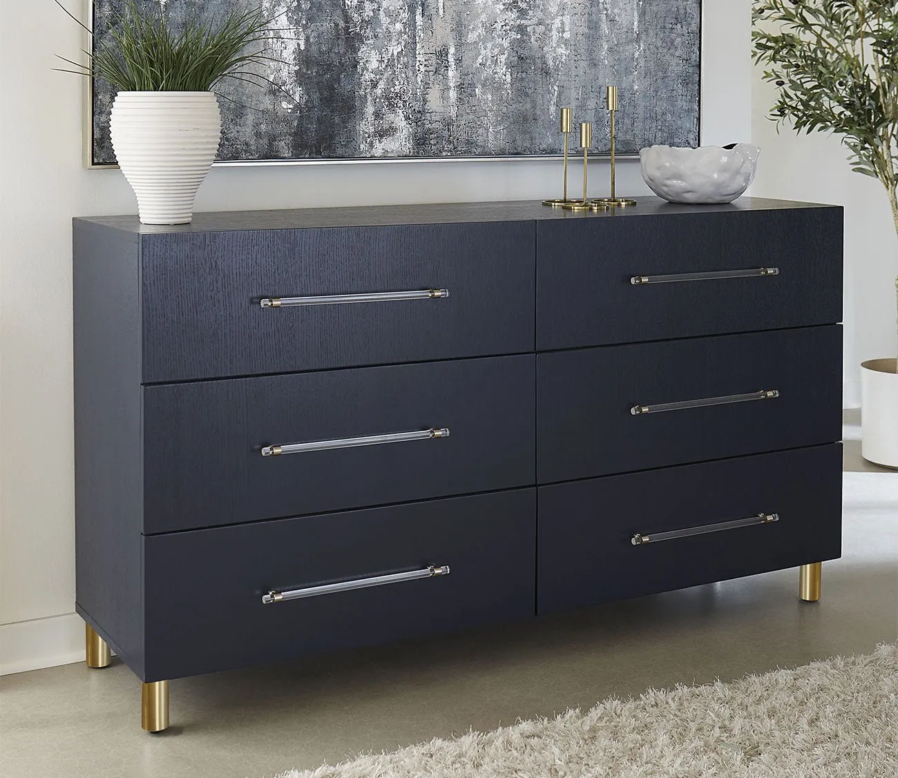 Modus Furniture Argento Oak 6-Drawer Dresser - Misty Grey