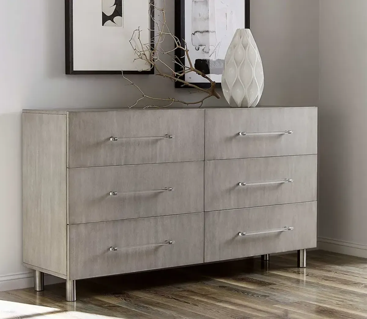 Modus Furniture Argento Oak 6-Drawer Dresser - Misty Grey