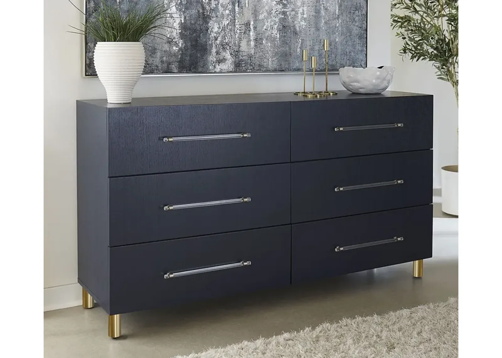 Modus Furniture Argento Oak 6-Drawer Dresser - Misty Grey