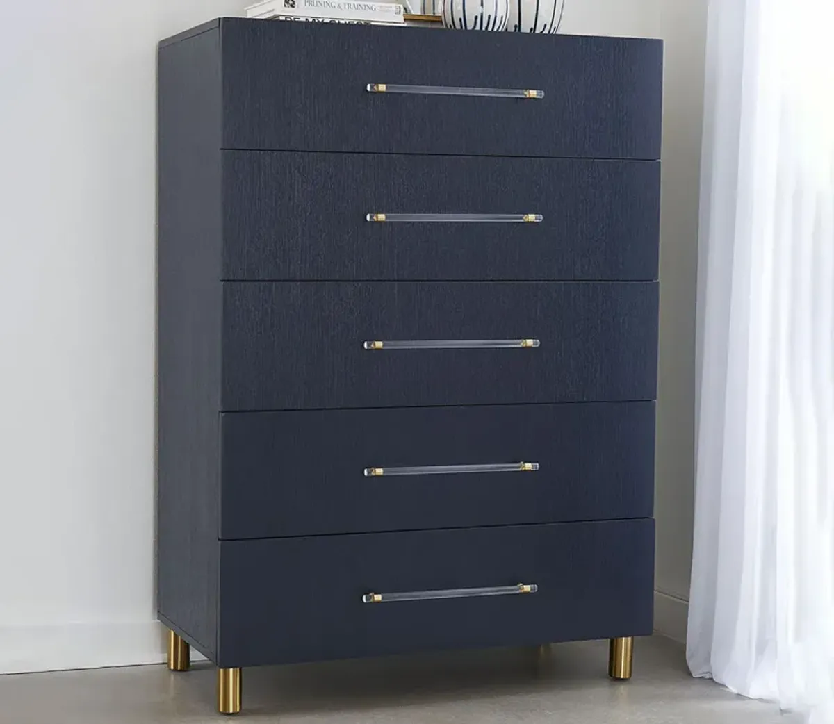 Modus Furniture Argento Oak 5-Drawer Chest - Navy