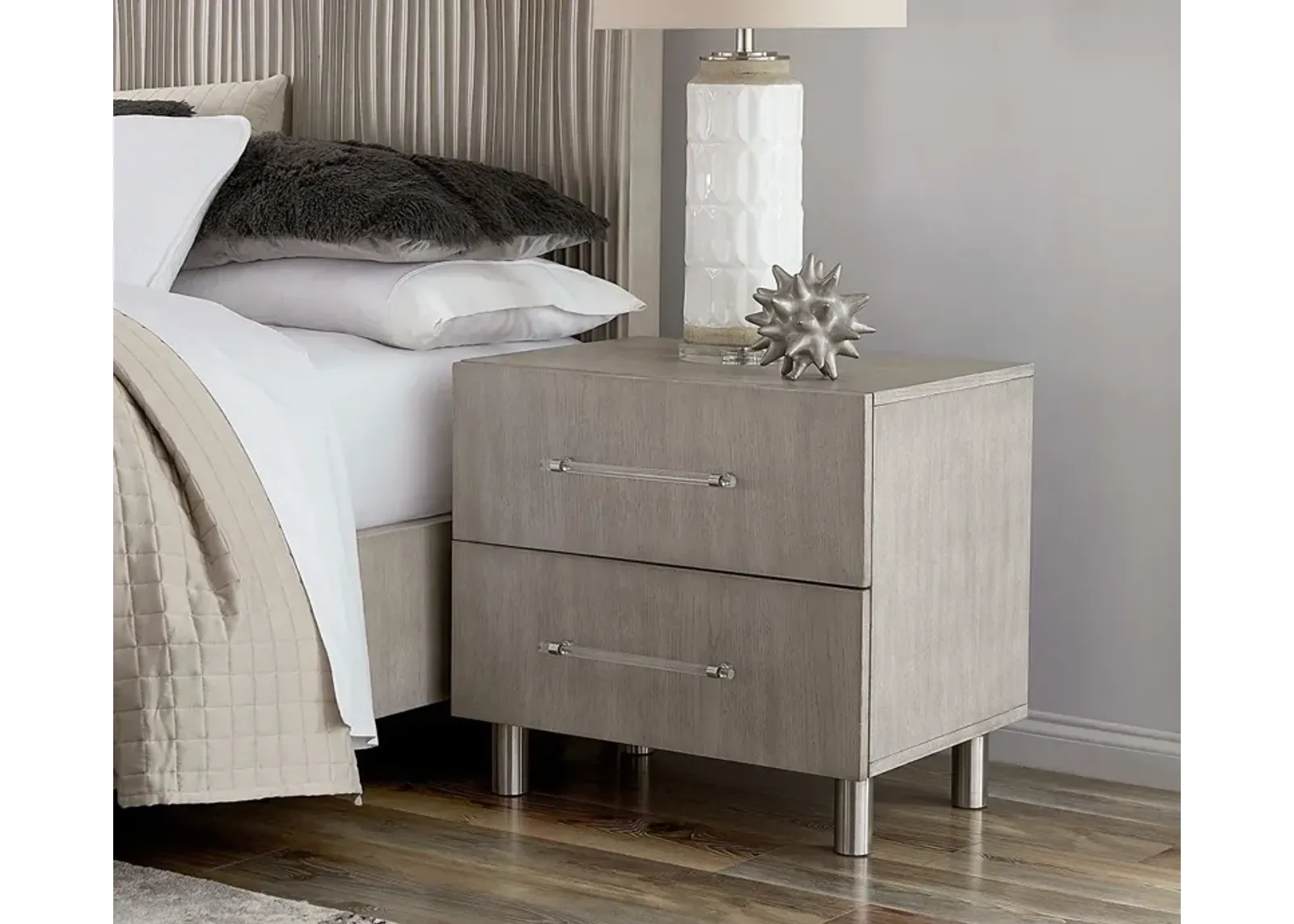 Modus Furniture Argento Oak 2-Drawer Nightstand - Misty Grey