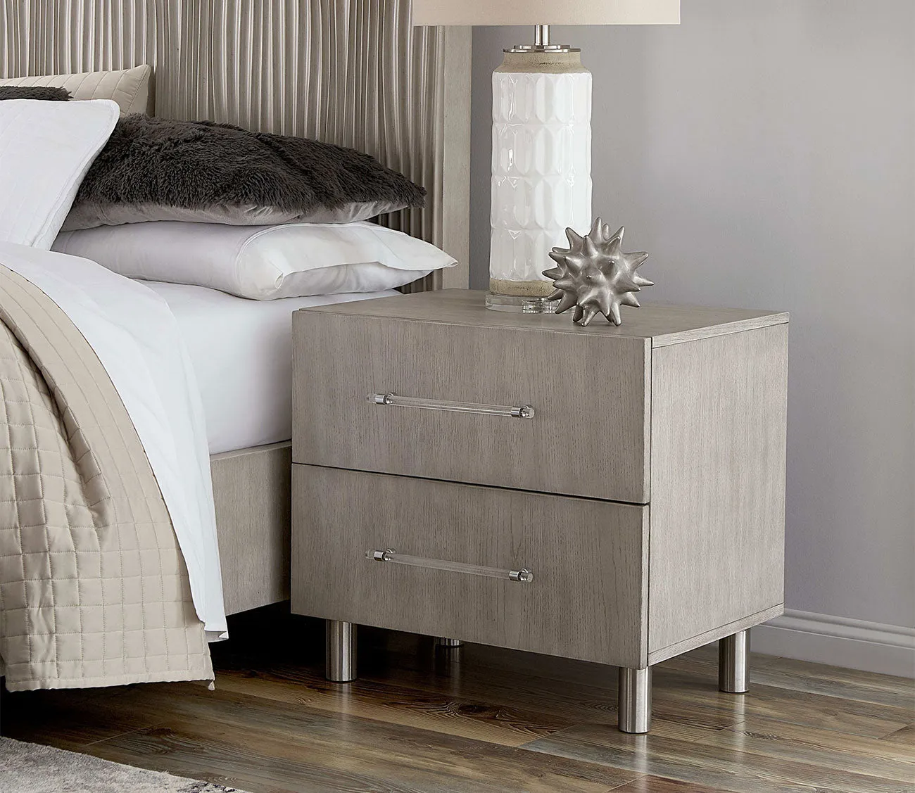 Modus Furniture Argento Oak 2-Drawer Nightstand - Misty Grey