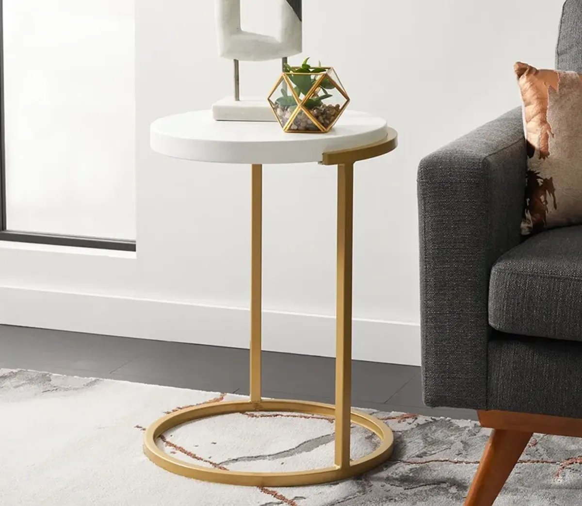 Safavieh Rosabelle Accent Table - White Marble/Gold