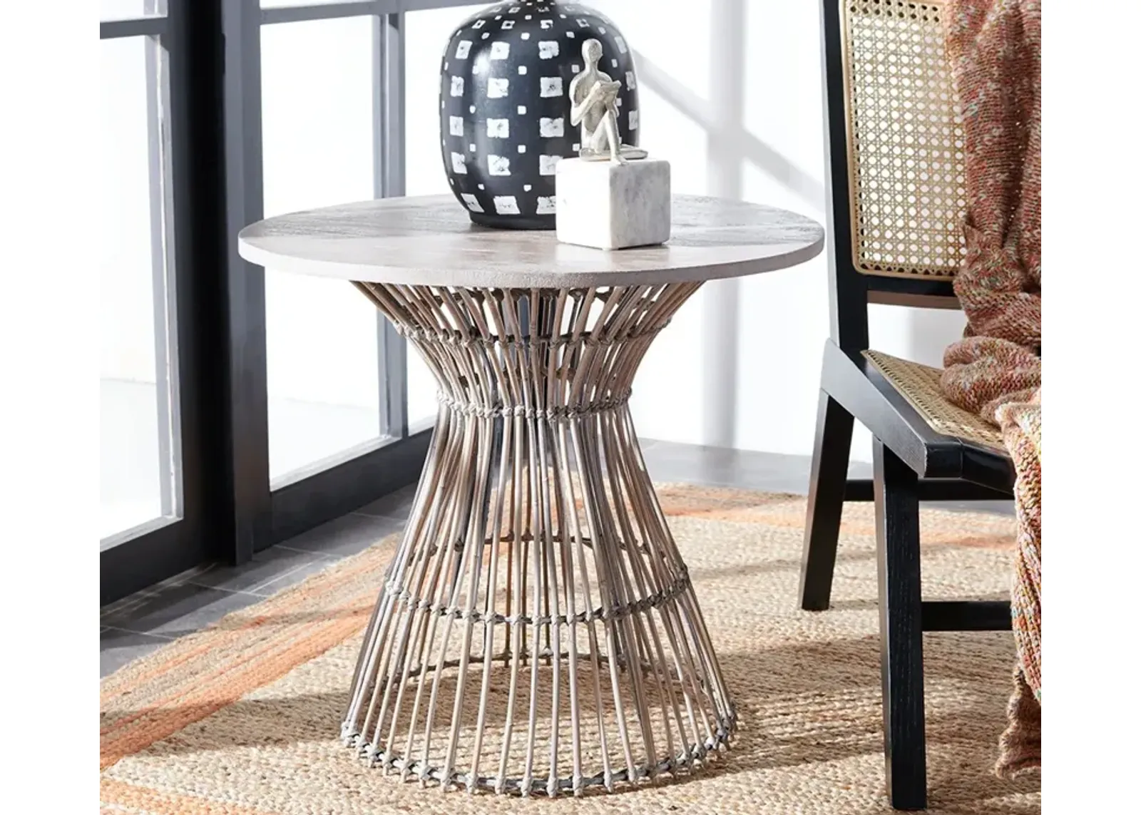 Safavieh Whent Round Accent Table - Grey White Wash/Black