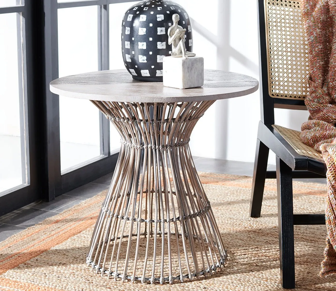 Safavieh Whent Round Accent Table - Grey White Wash/Black