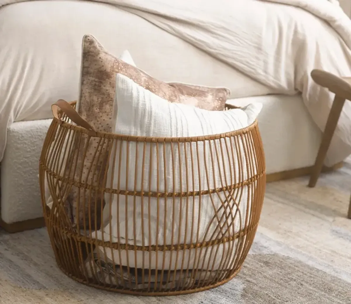 Villa by Classic Home Rattan Iron Basket Handcrafted - Linen