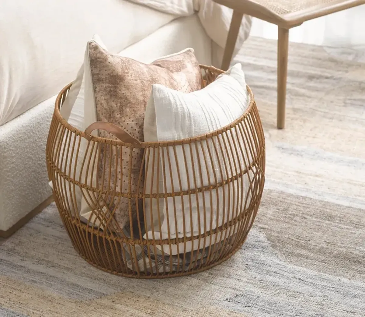 Villa by Classic Home Rattan Iron Basket Handcrafted - Linen