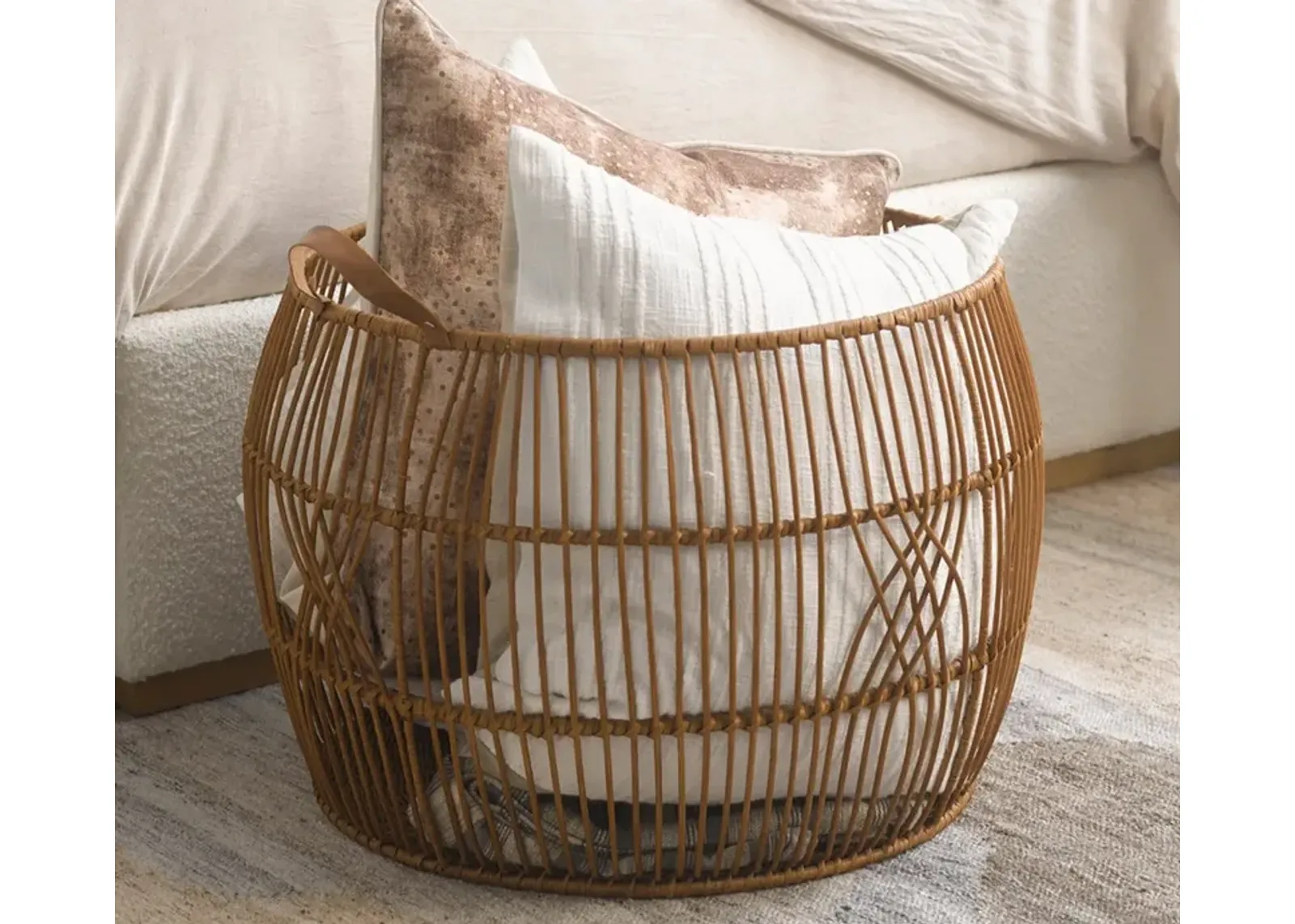 Villa by Classic Home Rattan Iron Basket Handcrafted - Linen