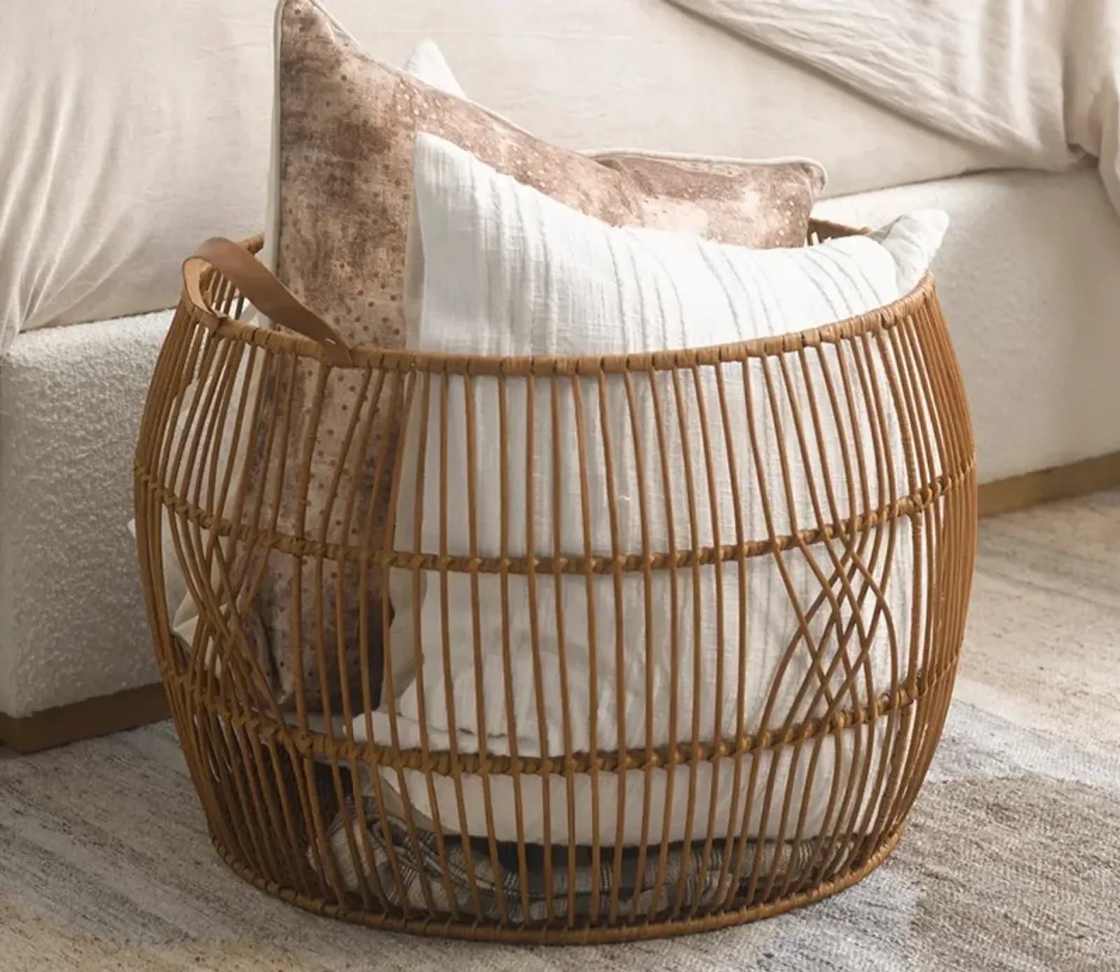 Villa by Classic Home Rattan Iron Basket Handcrafted - Linen