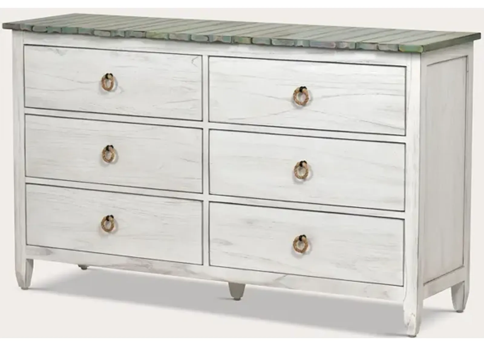 Sea Winds Trading Picket Fence 6-Drawer Solid Wood Dresser - FLOOR SAMPLE - Distressed Bleu/White