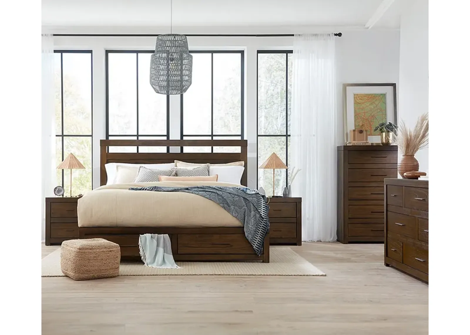 Aspen Home Modern Loft Brown Storage Bed Bedroom Set - Queen