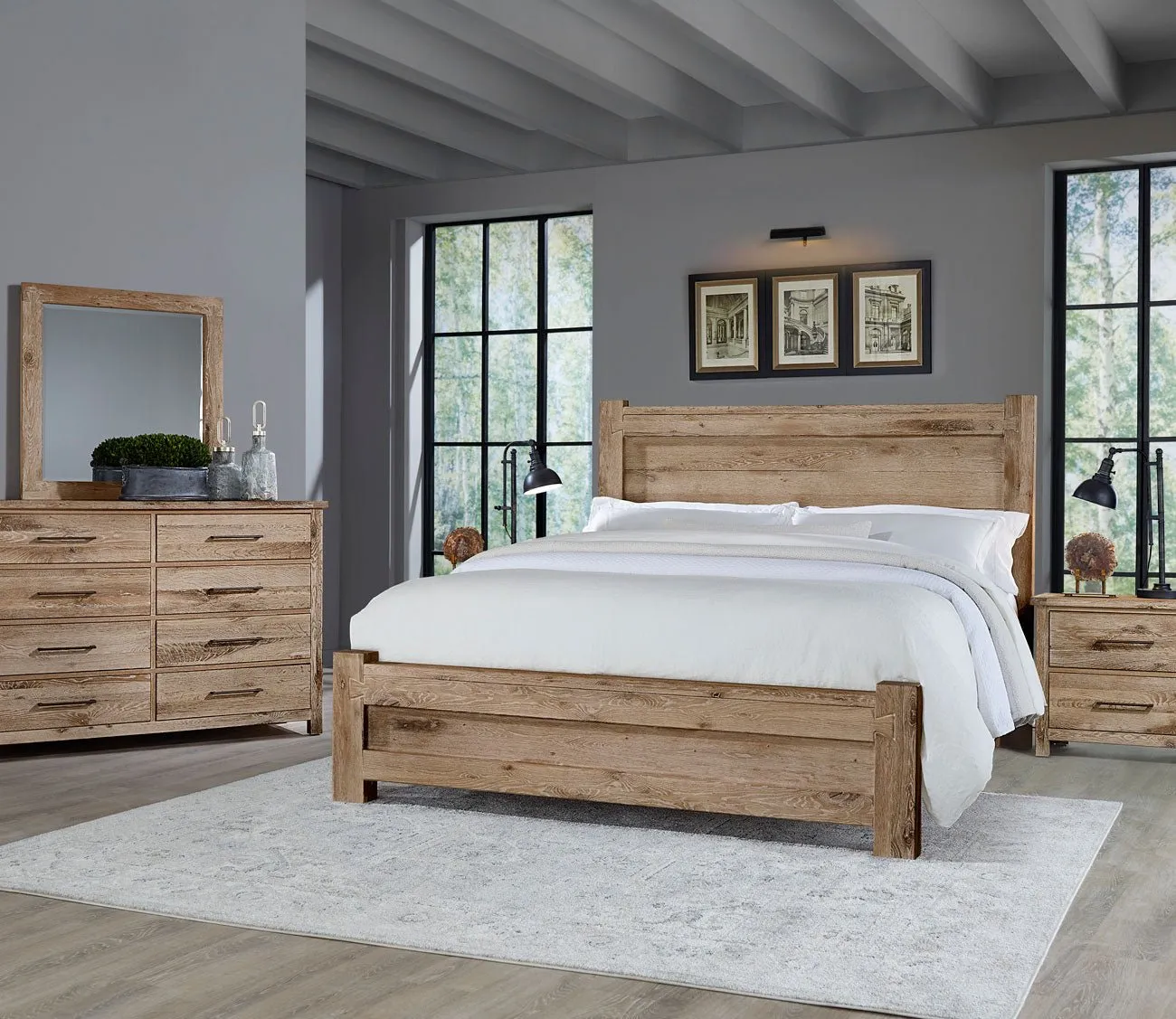 Vaughan Bassett Dovetail Poster Bed Bedroom Set Handcrafted - Sun Bleached White - Queen