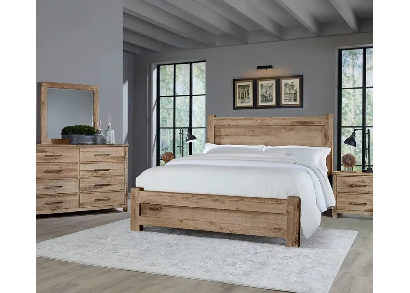 Vaughan Bassett Dovetail Poster Bed Bedroom Set Handcrafted - Mystic Grey - Queen