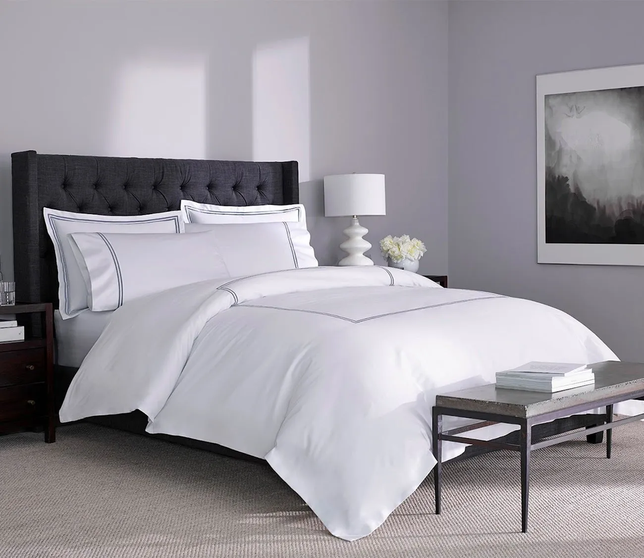 Sleeptone Hotel Luxury 6-Piece Sheet Set - White/Black - Queen